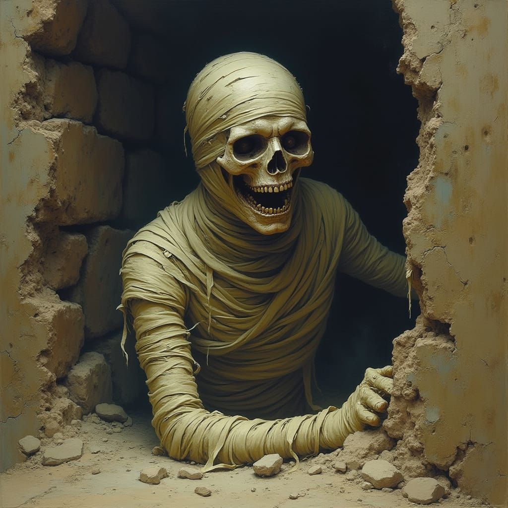 Zombie Mummy Emerges from Crumbling Tomb