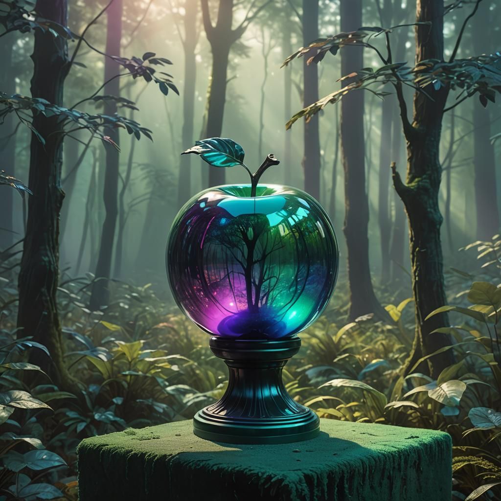Rainbow Glass Apple in Mystical Forest