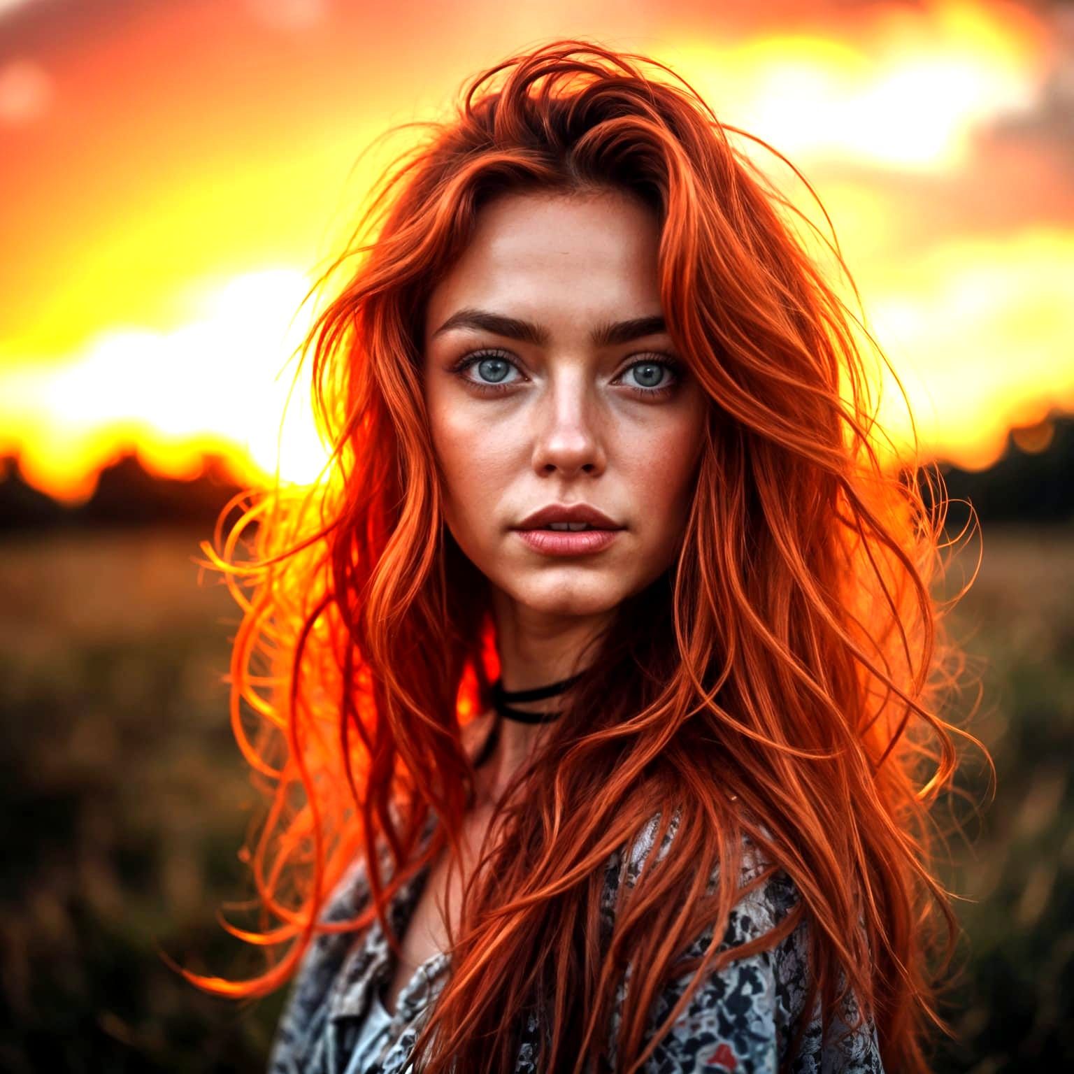 Gorgeous Redhead Woman at Sunset