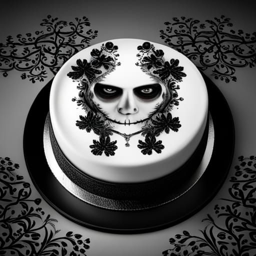 Gothic Cheesecake with Black Flowers and Skeletons
