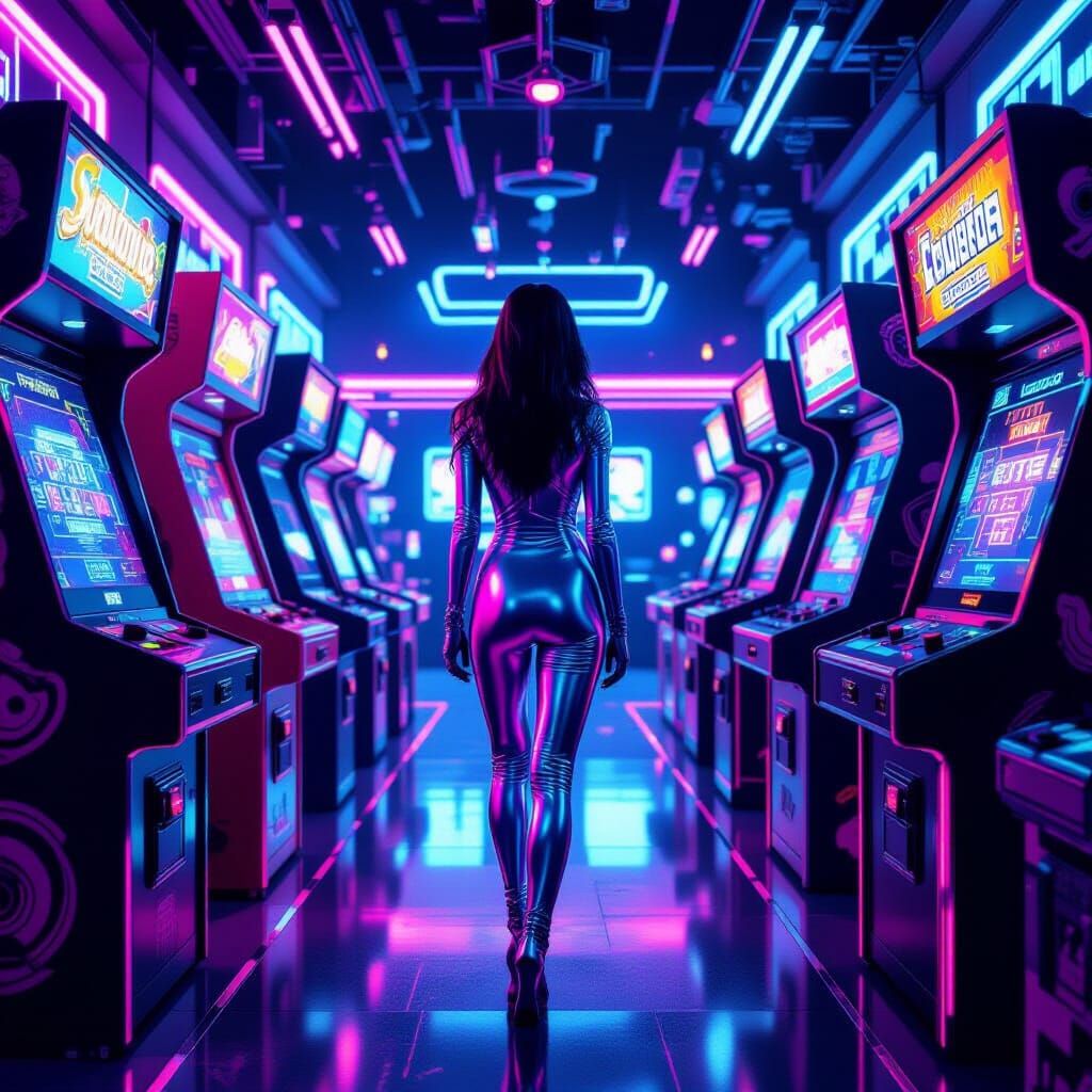 Neon Arcade Dreamscape in Cyberpunk Style