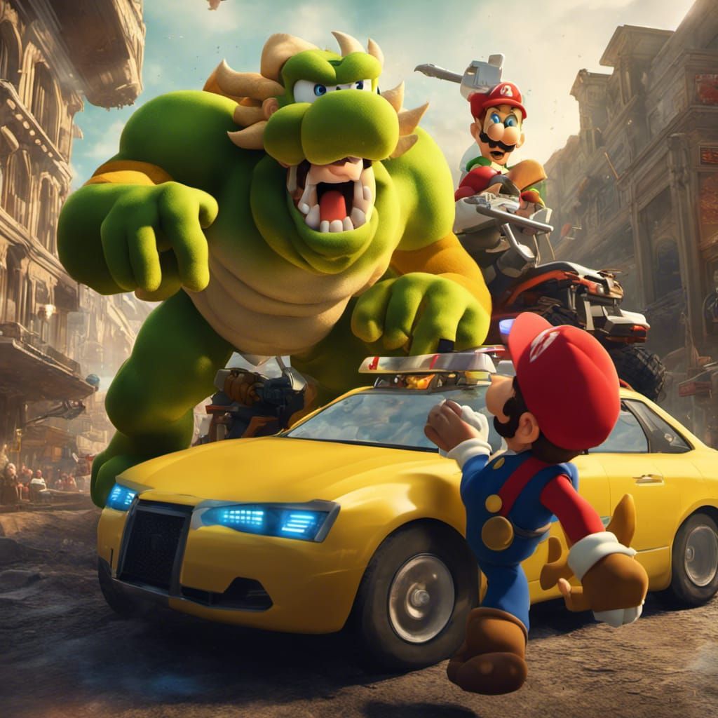 Mario, Luigi, and Bowser in Space City Chaos