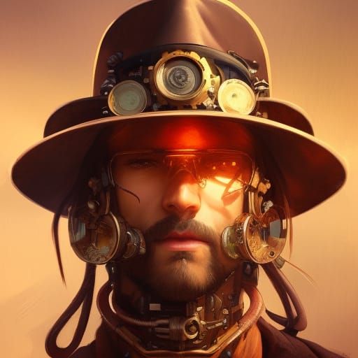 Steampunk Cowboy Portrait in Digital Art Style