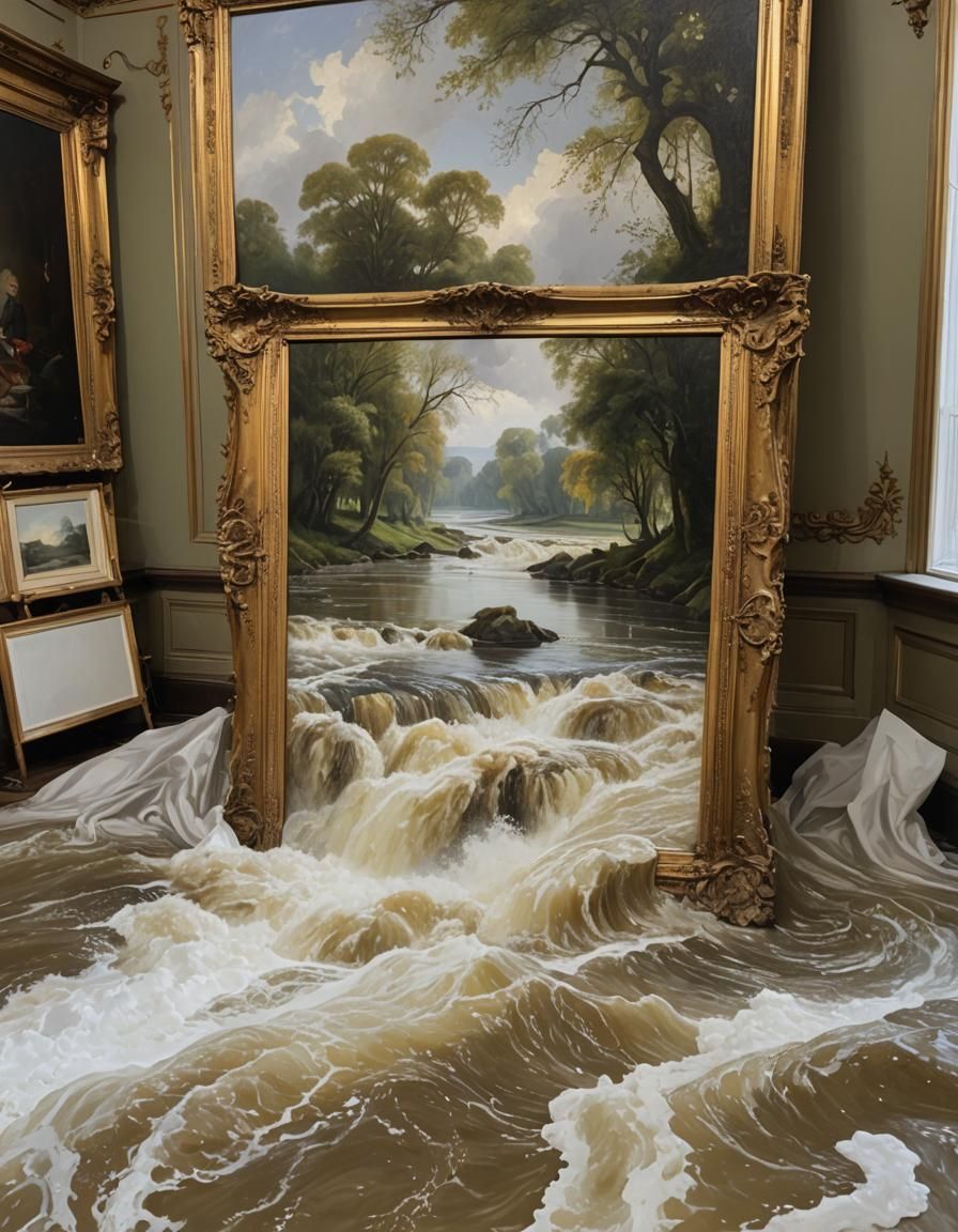 River Flows from Painting into Room