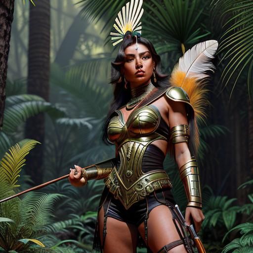 Bronzepunk Indigenous Warrior Aiming Alien Bow