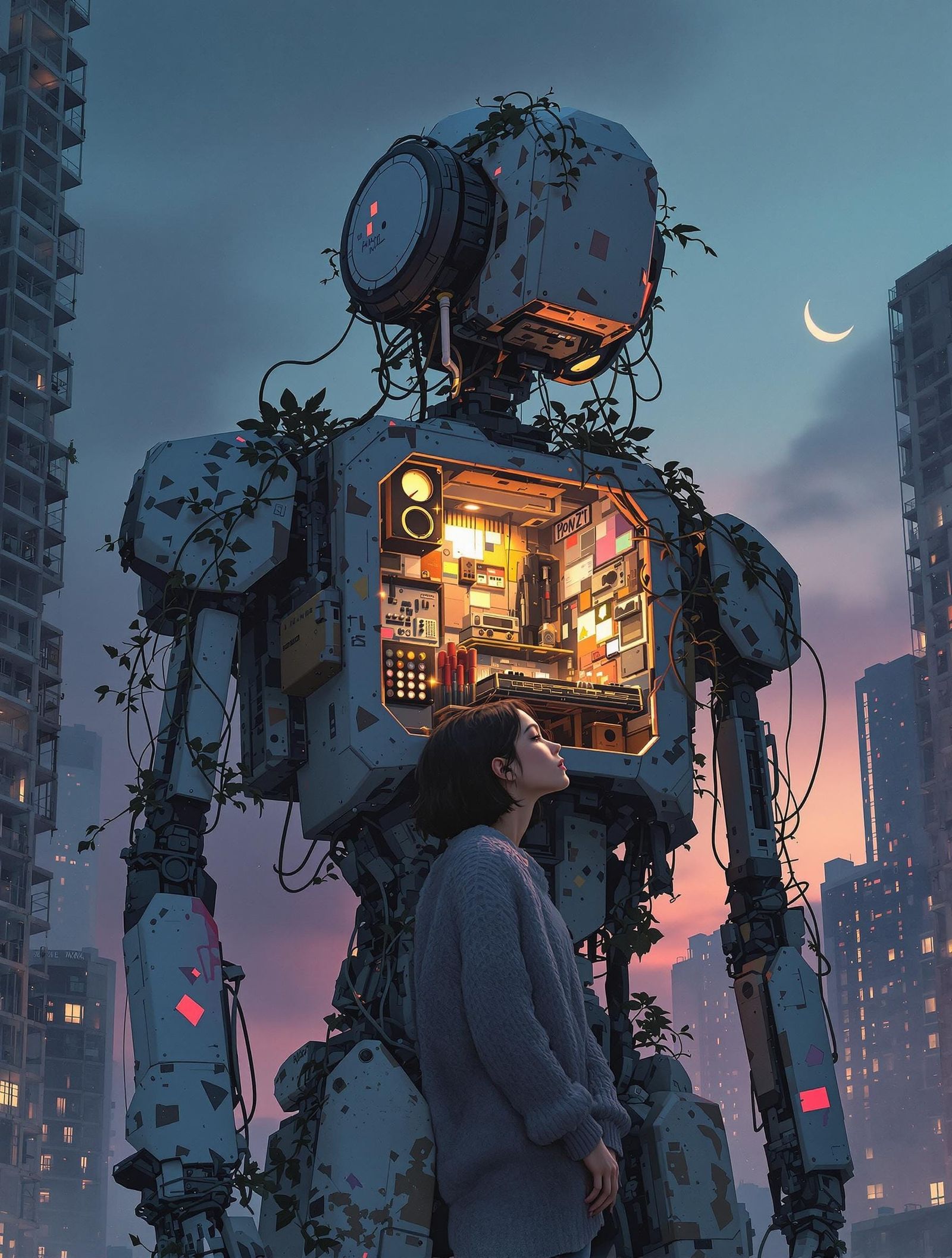 Surreal Portrait of Hope in a Decaying Urban Landscape