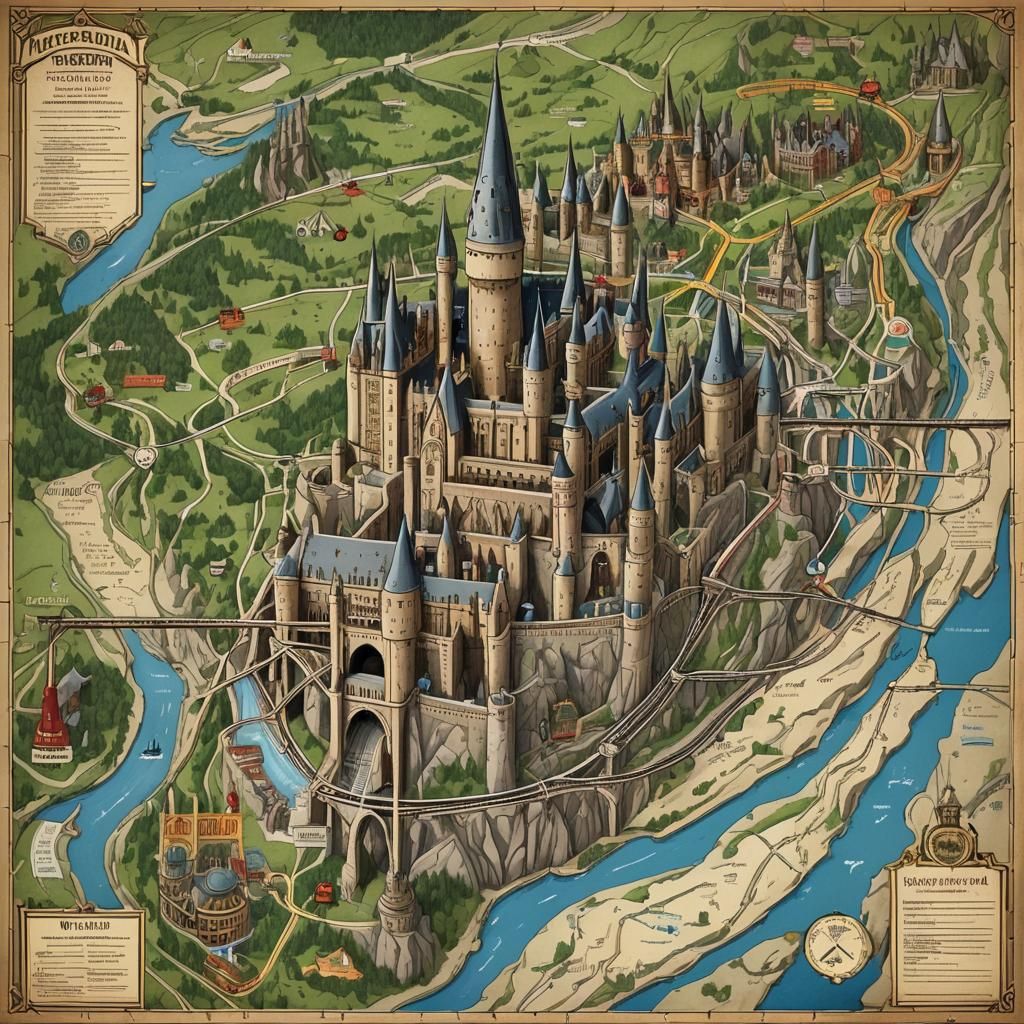 Hogwarts Subway Map in Vintage Style