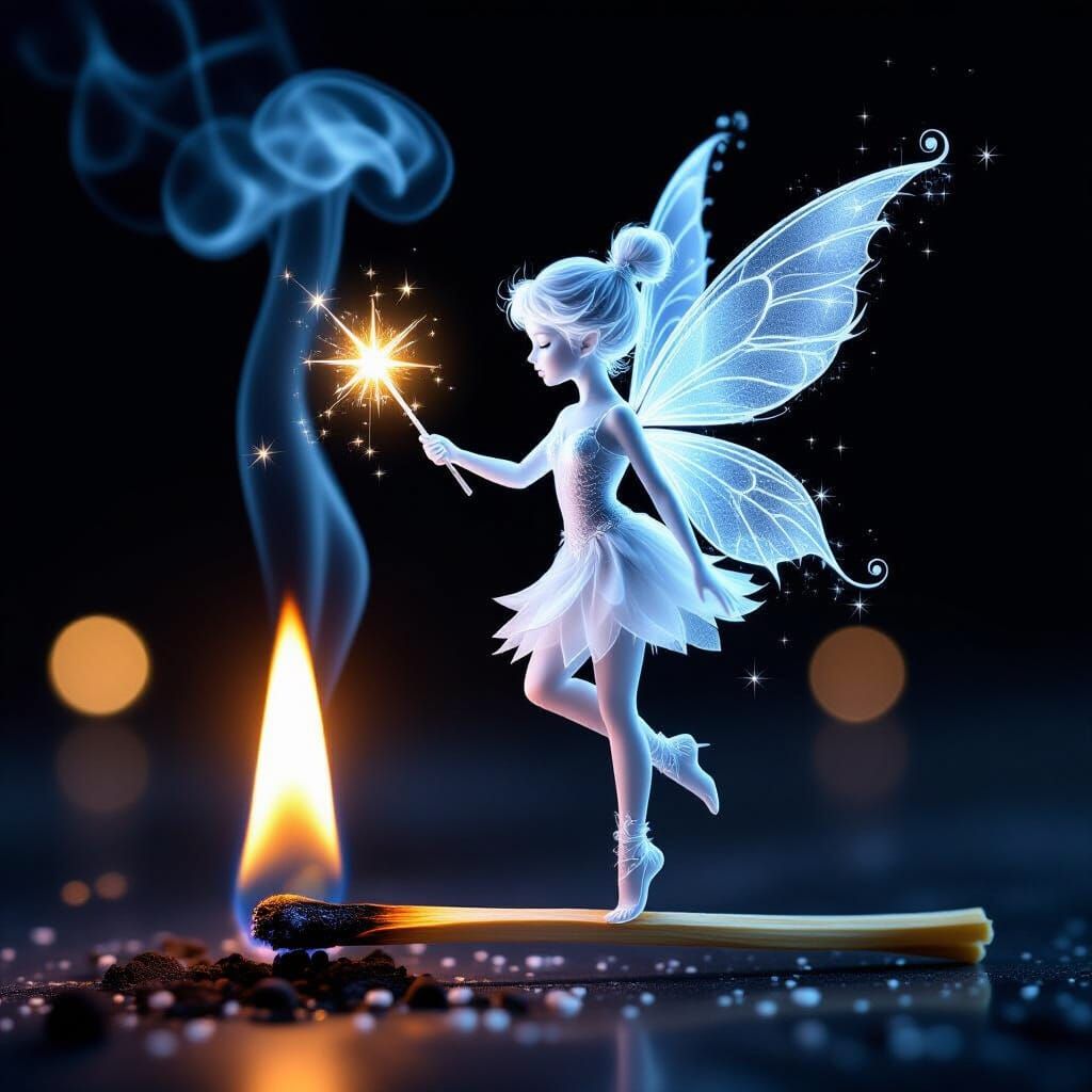 Ethereal Smoke Fairy Ascends from Extinguished Match