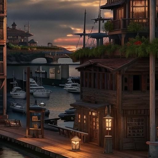 Fantasy Harbour Sunset: Drone View in 3D