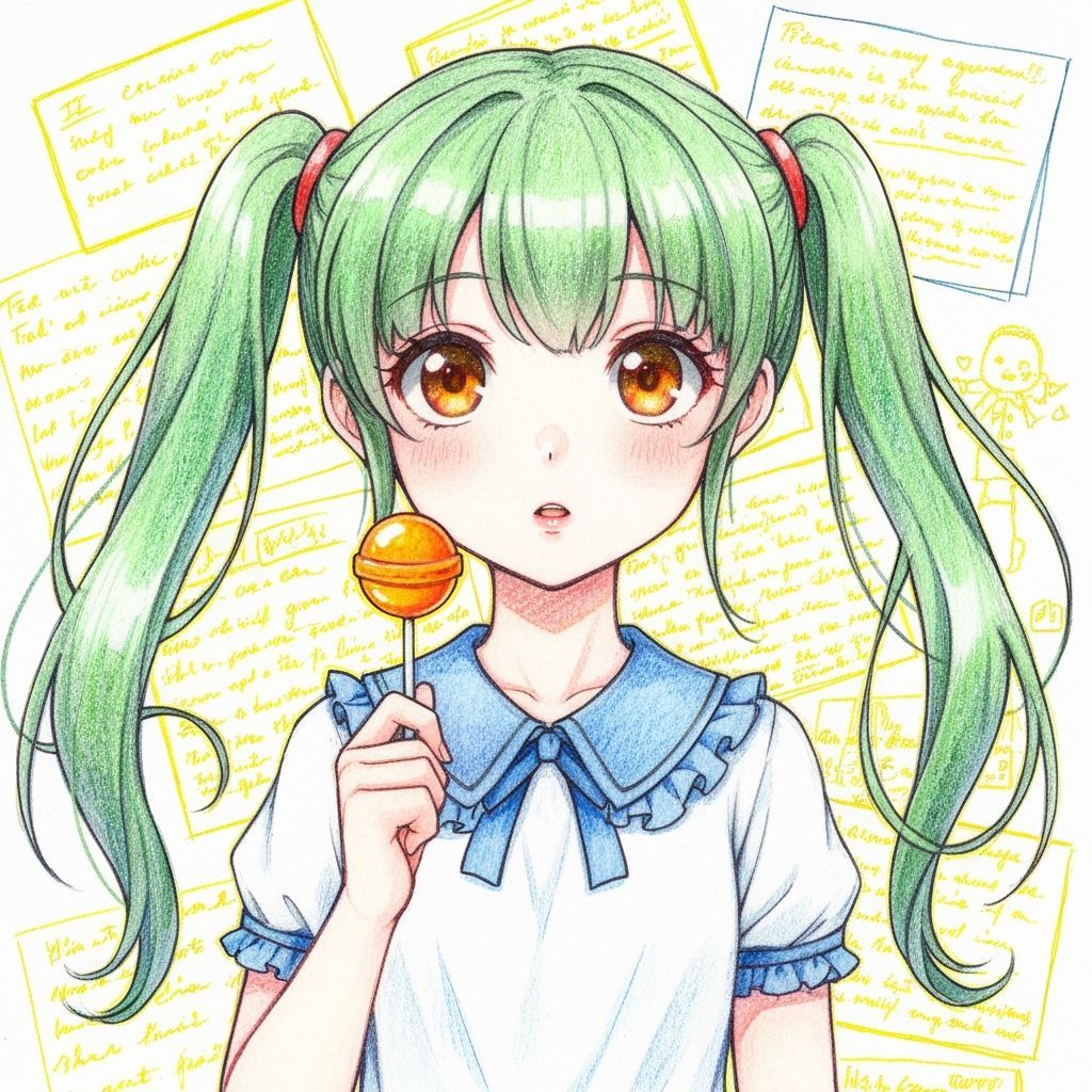 Kawaii Anime Girl with Lollipop in Pencil Style