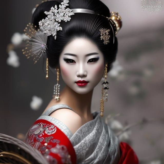 Elegant Geisha Portrait in Silver Filigree
