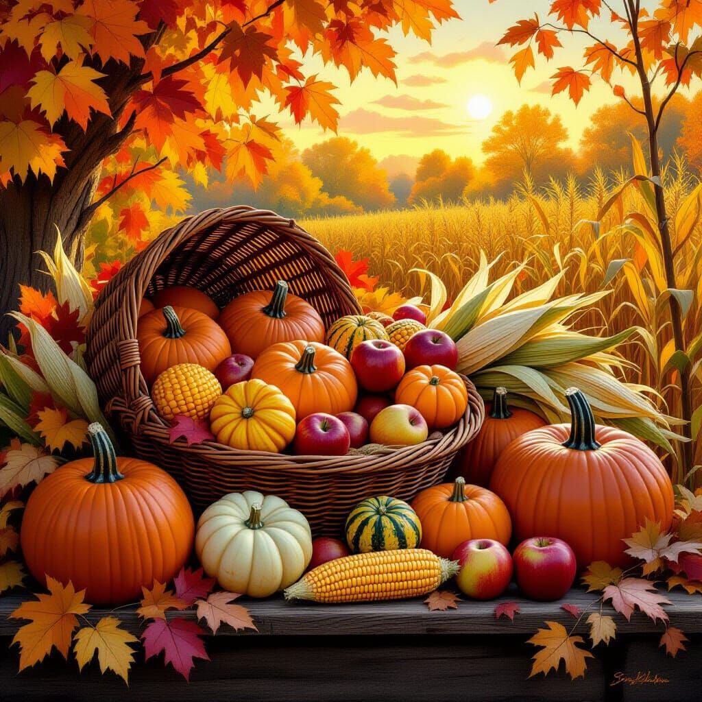 Bountiful Autumn Harvest Still Life Painting