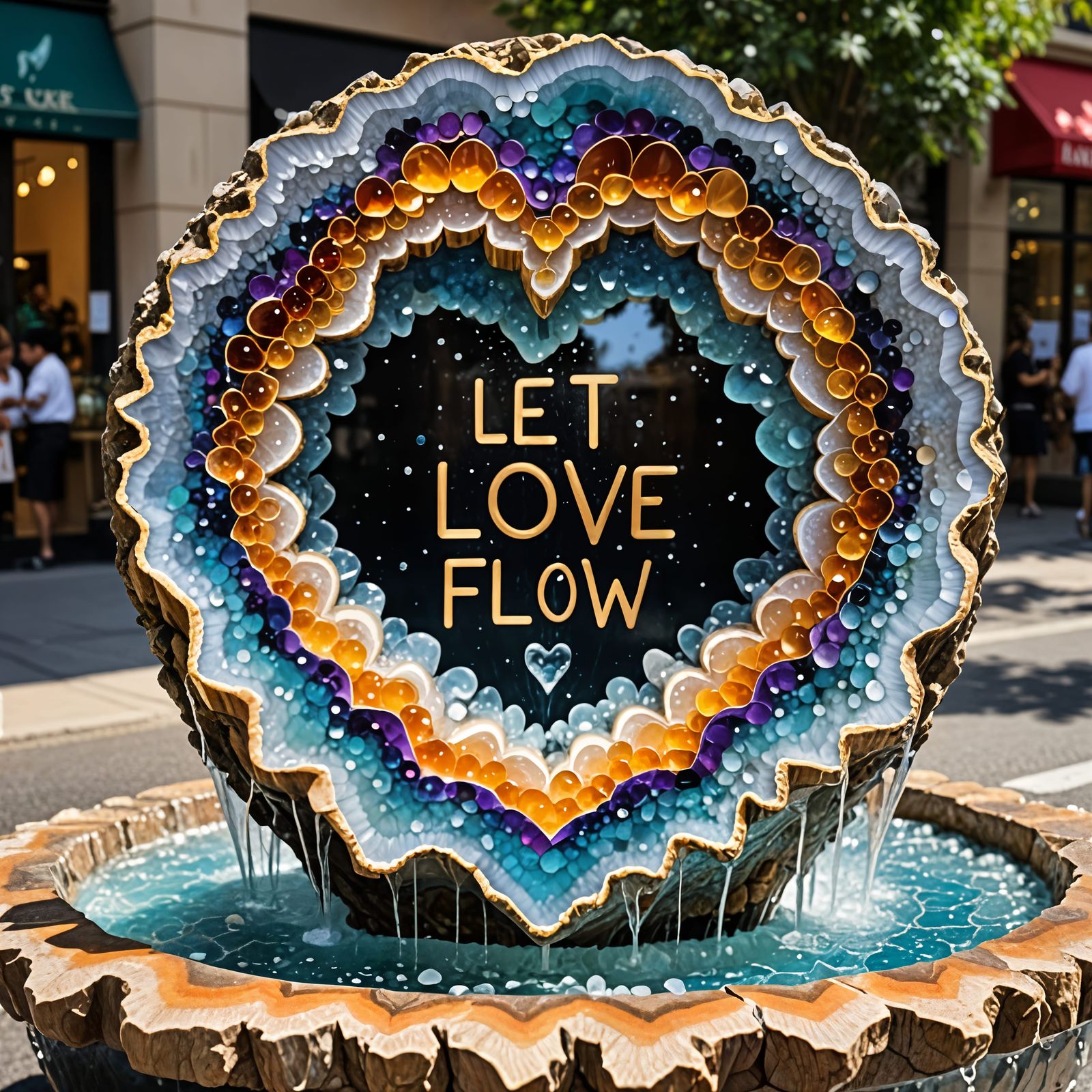 A magnificent geode, crystal waterfountain of Love,  water d...