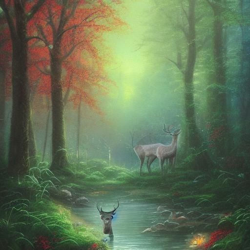 Enchanted Deer in Mystical Forest Painting