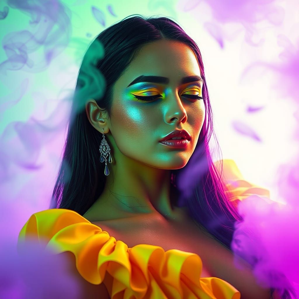 Futuristic Woman Portrait with Neon Glow in Digital Art Styl...