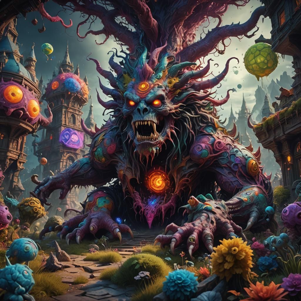 LSD as a Fantastical Monster in Detailed Matte Painting