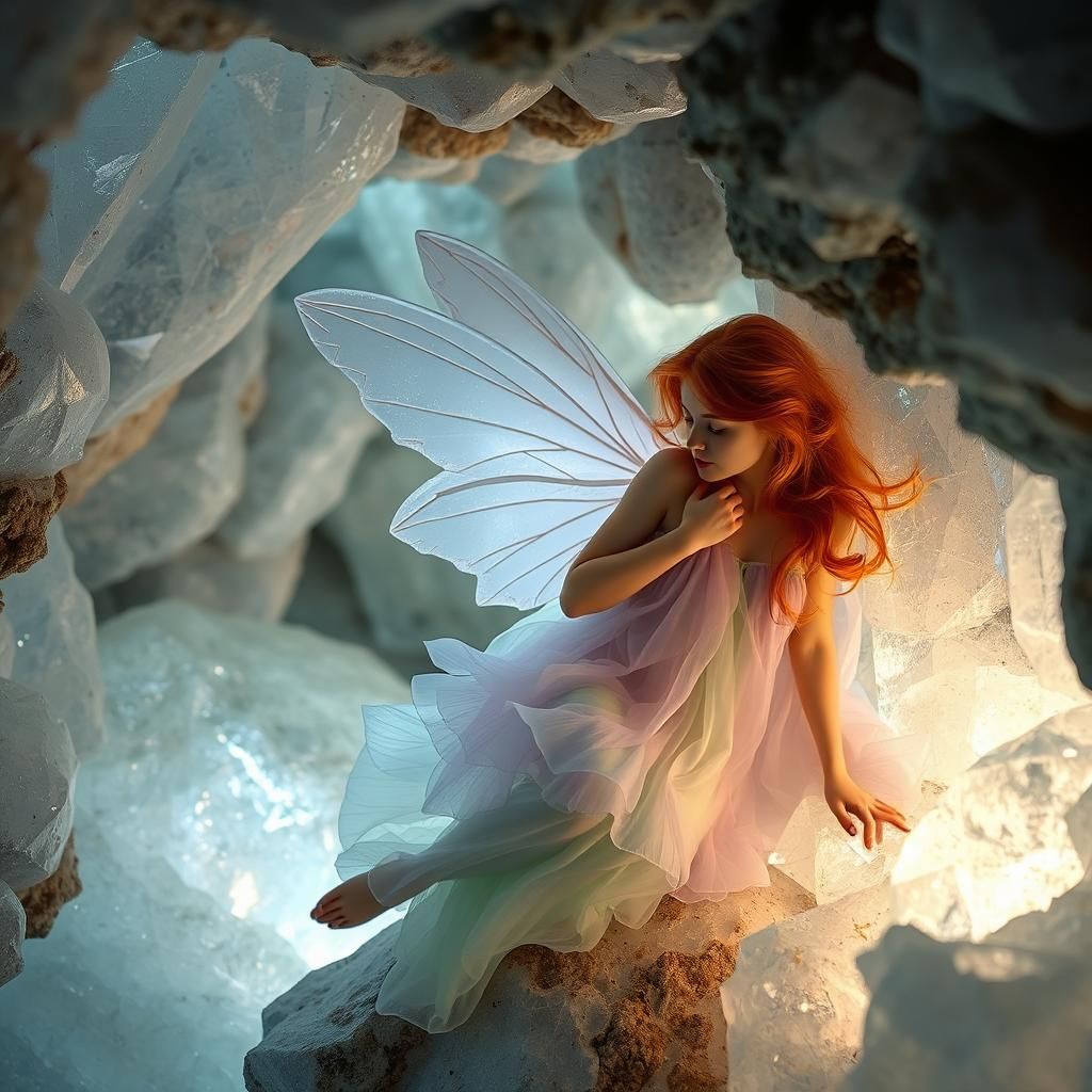 Ethereal Nymph in Crystalline Grotto