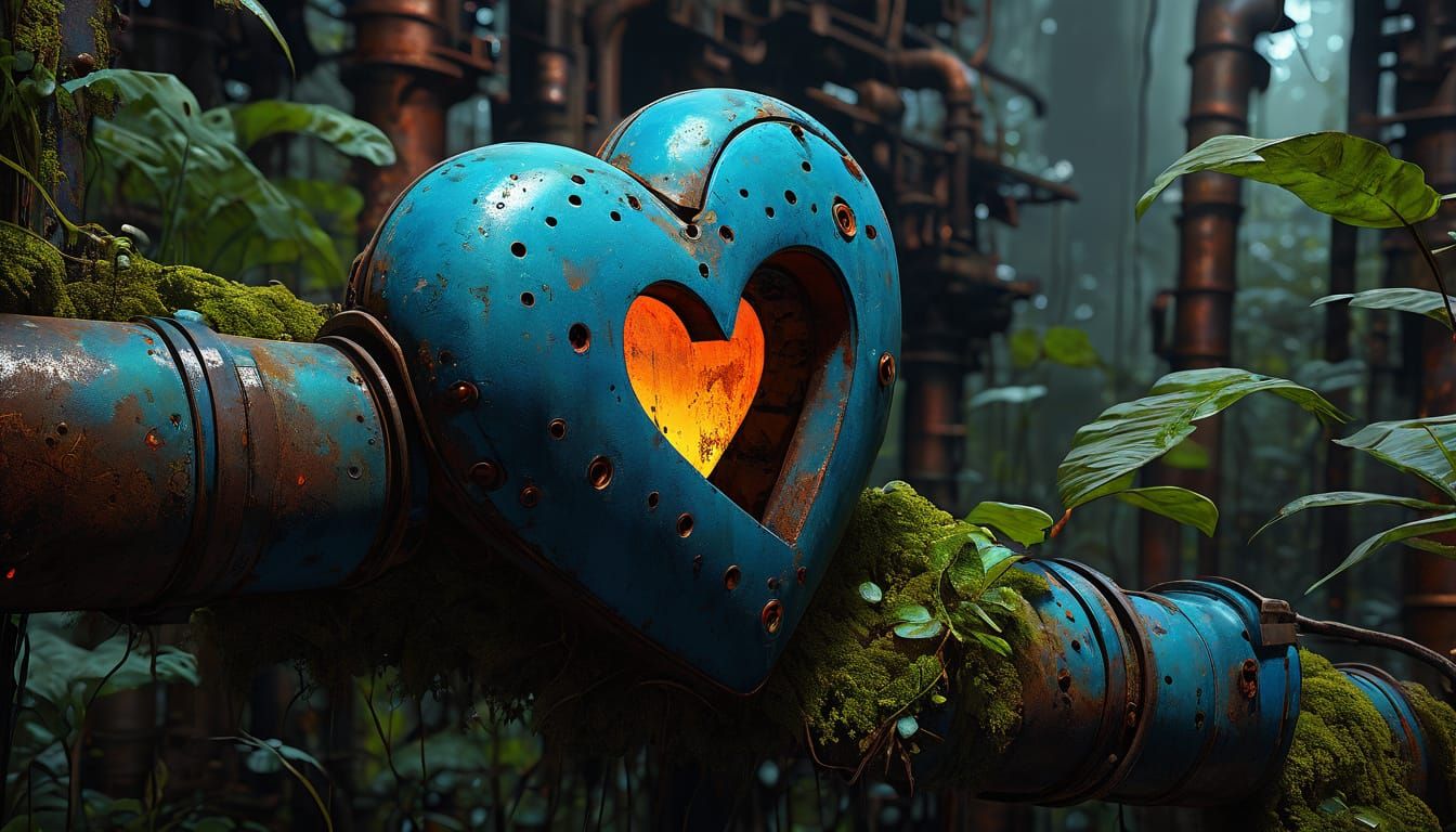 Surreal Factory Reclaimed by Bioluminescent Jungle