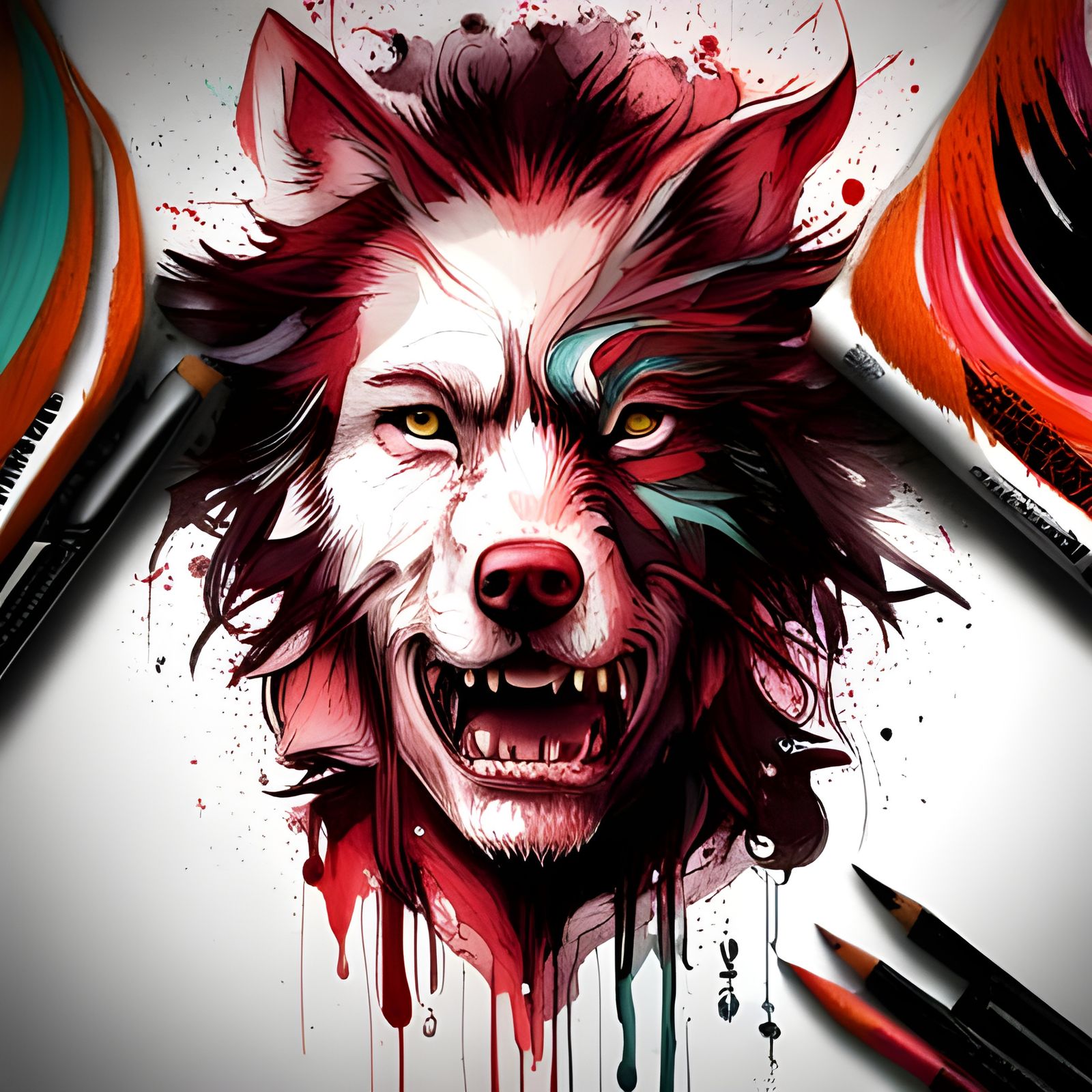 Nightmarish Undead Wolf in Horror Painting Style