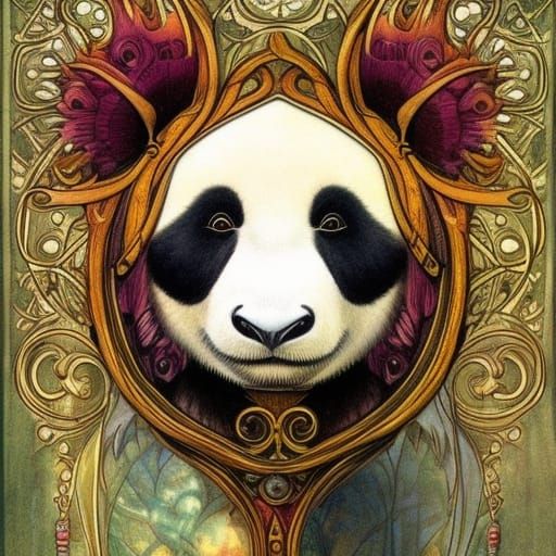 Cute Panda in Art Nouveau Style