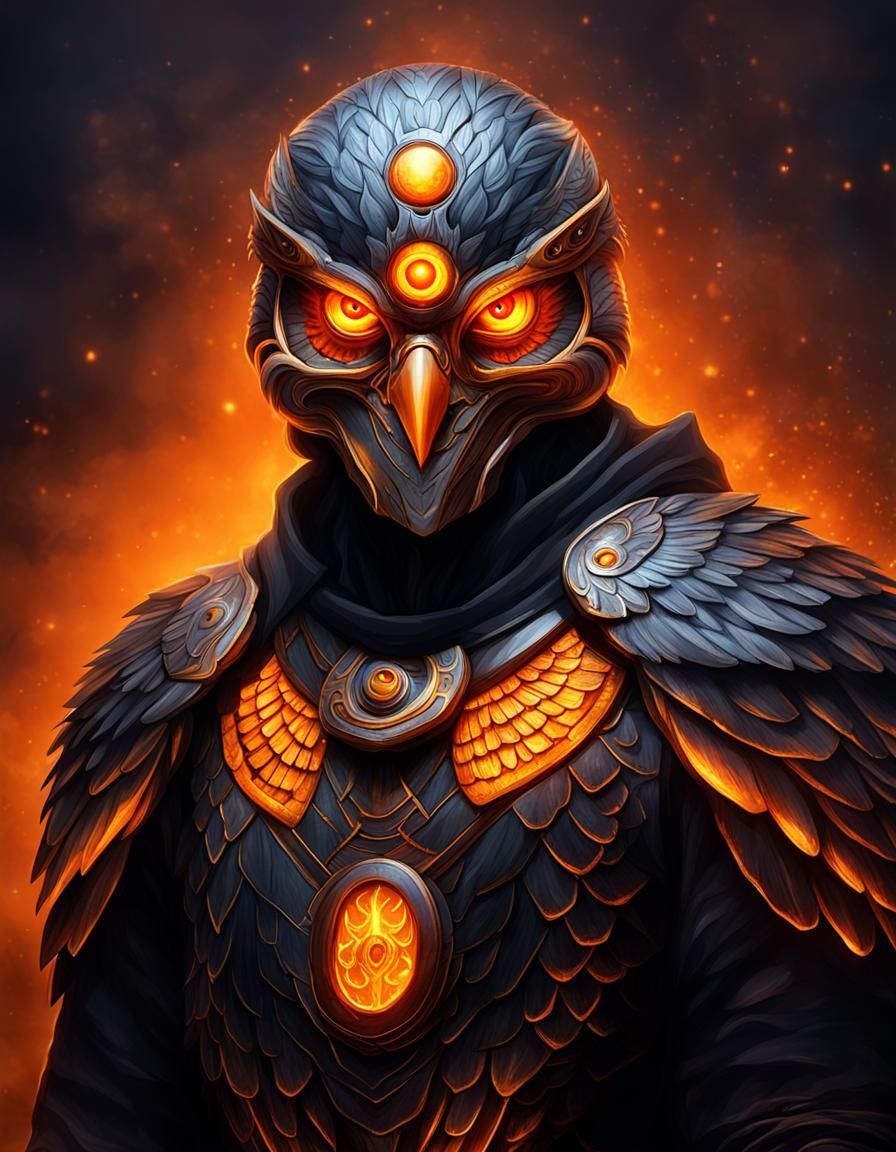 Falcon-Faced Human Hybrid God with Glowing Eyes