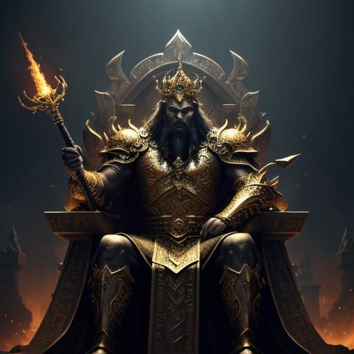 Mighty Monster King on Throne in Ancient Temple