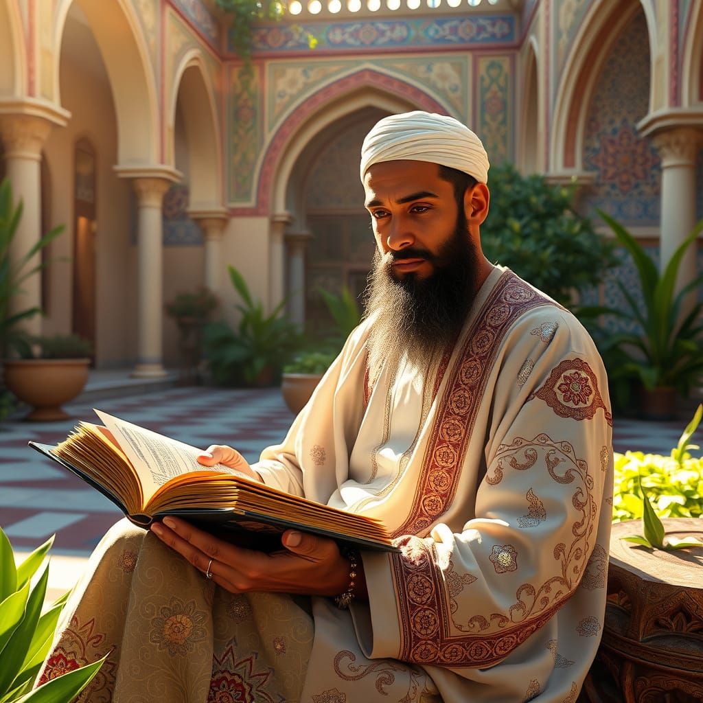Serene Muslim Scholar in Art Nouveau Style