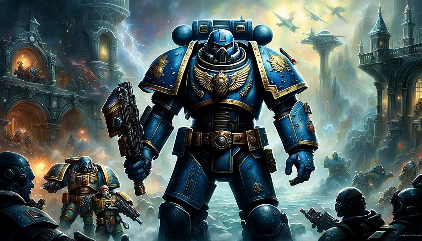 Parrot Photobombs Space Marine Portrait in Ethereal Style