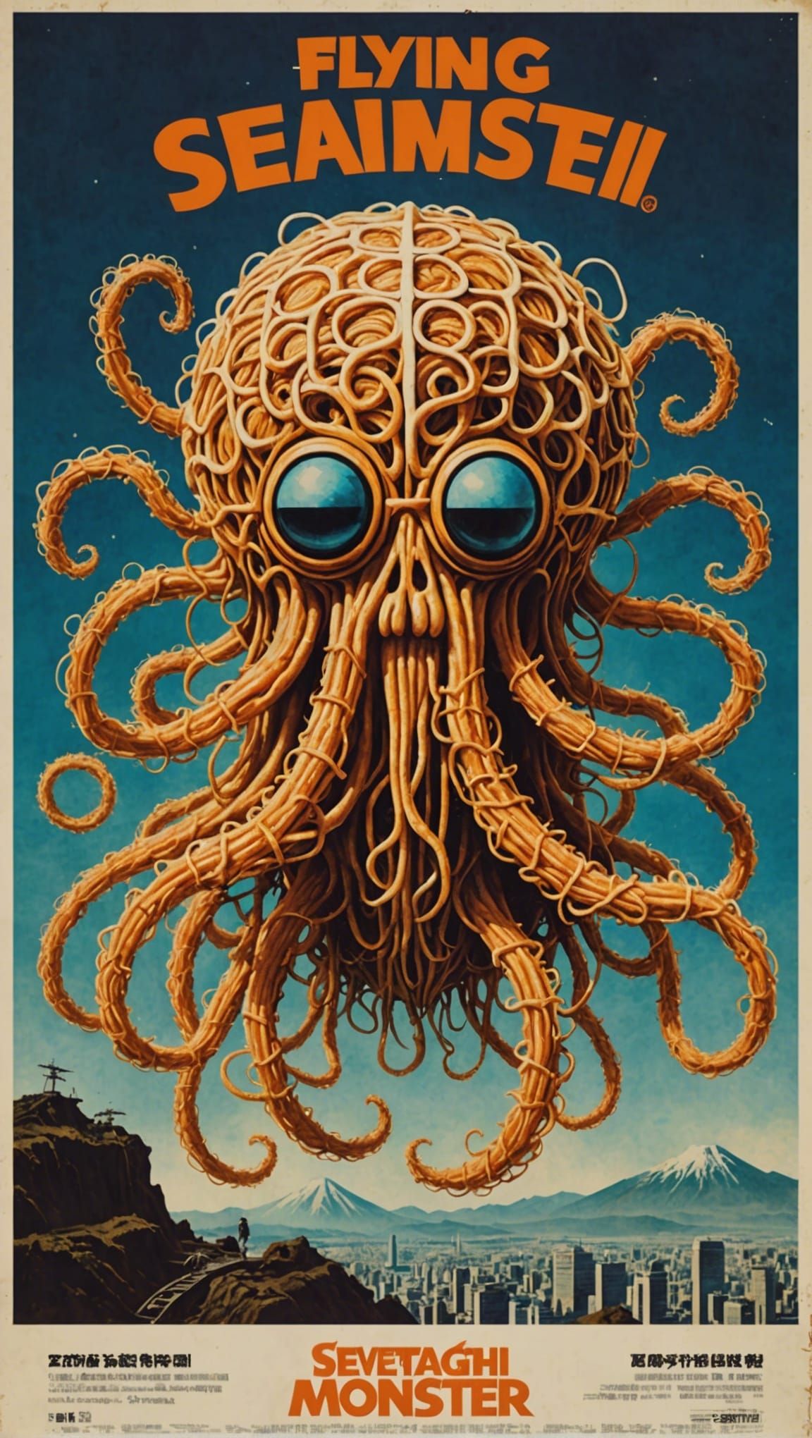 Flying Spaghetti Monster: Retro Japanese Movie Poster
