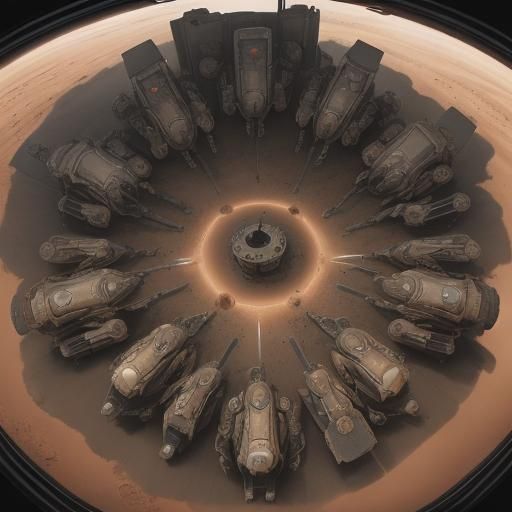 Steampunk Gas Station on Mars with Jetpack Guards