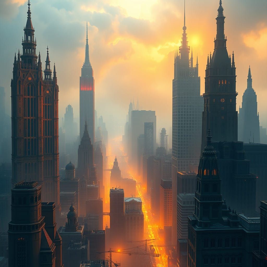 Dreamlike New York City in Golden Haze