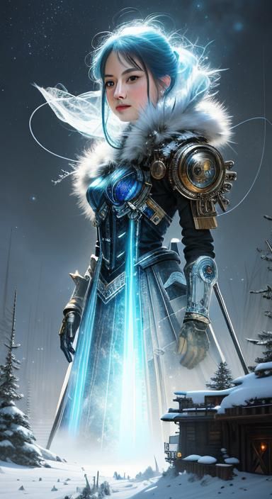 Anime Portrait Art Print with Steampunk Winter Theme