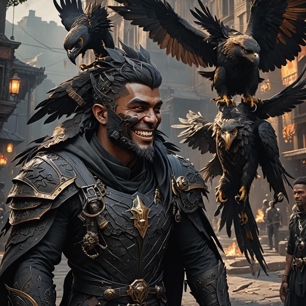 A Gentle Assassin in Midnight Black with a Majestic Hawk Com...