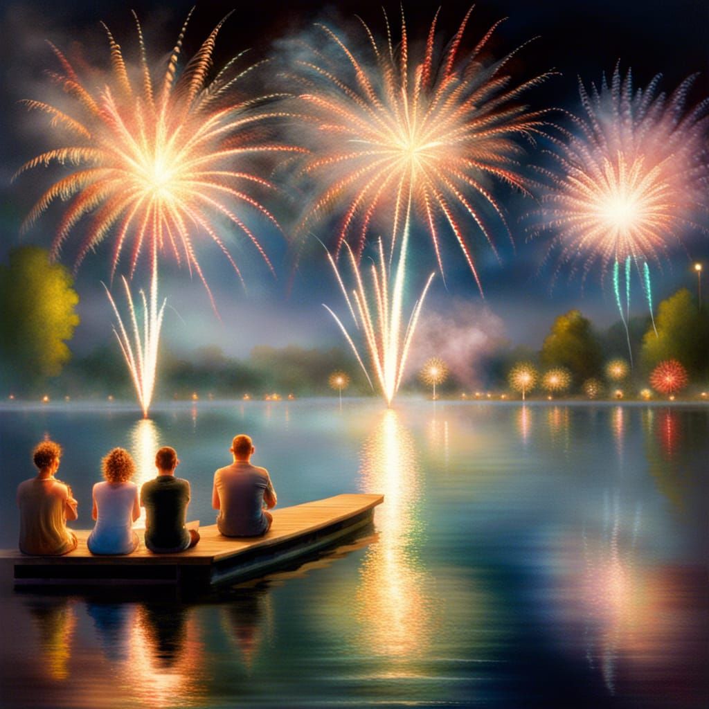 Fireworks Over Lake: An Impressionistic Display