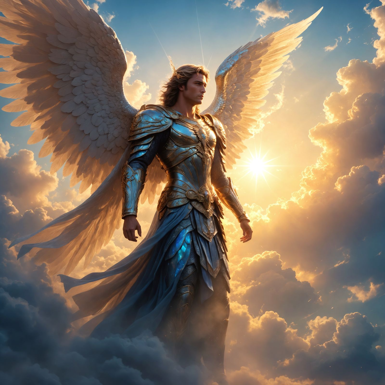 Ethereal Archangel Michael in Iridescent Blues and Grays