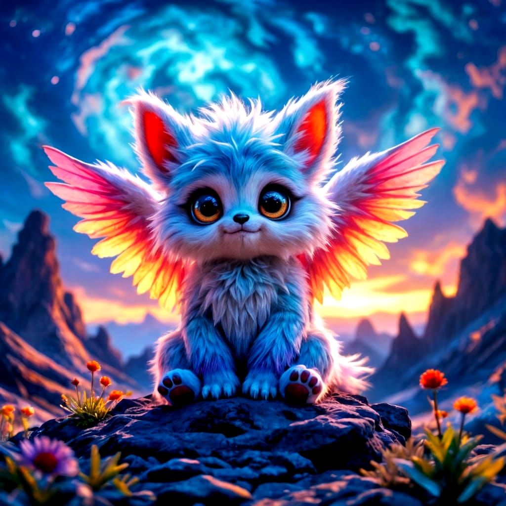 Fluffy Alien Creature Overlooking Alien Landscape