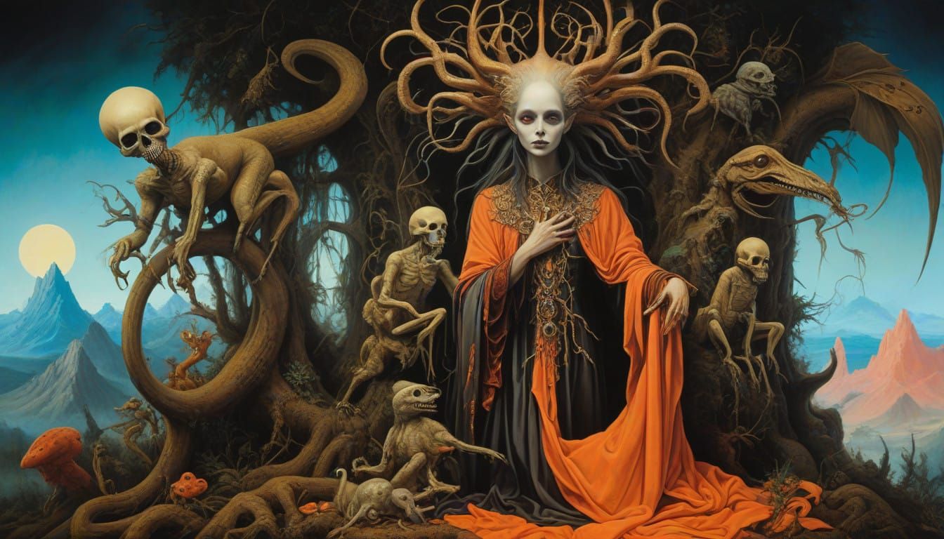 Surreal Fantasy Landscape with Cryptid Creatures and Fallen....