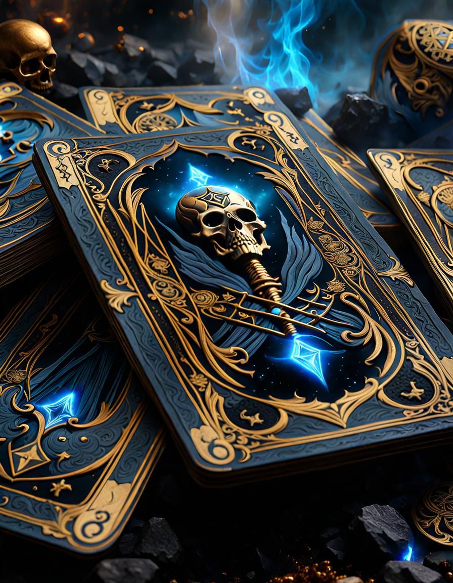 Tarot Cards in Skeletal Hands: Detailed Matte Painting