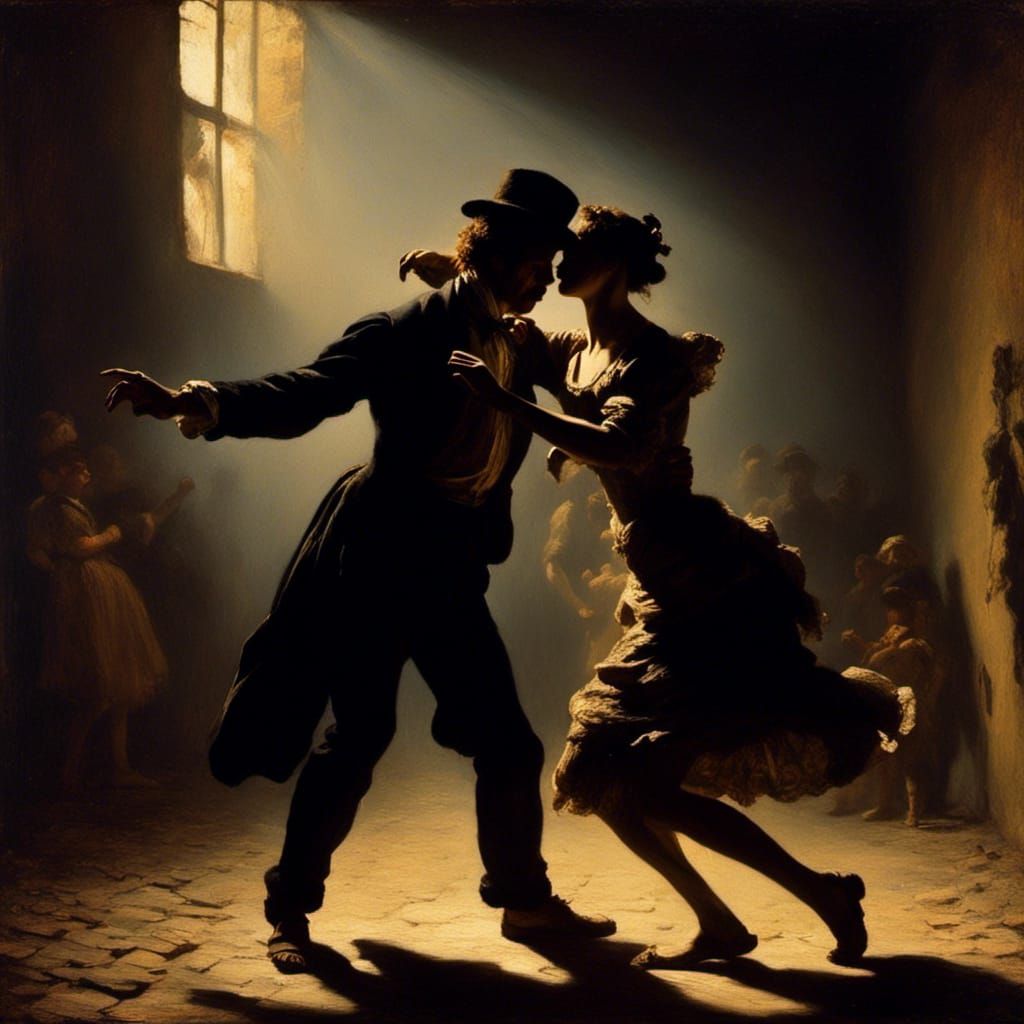 Crocodile and Fawn Tango in Chiaroscuro Style