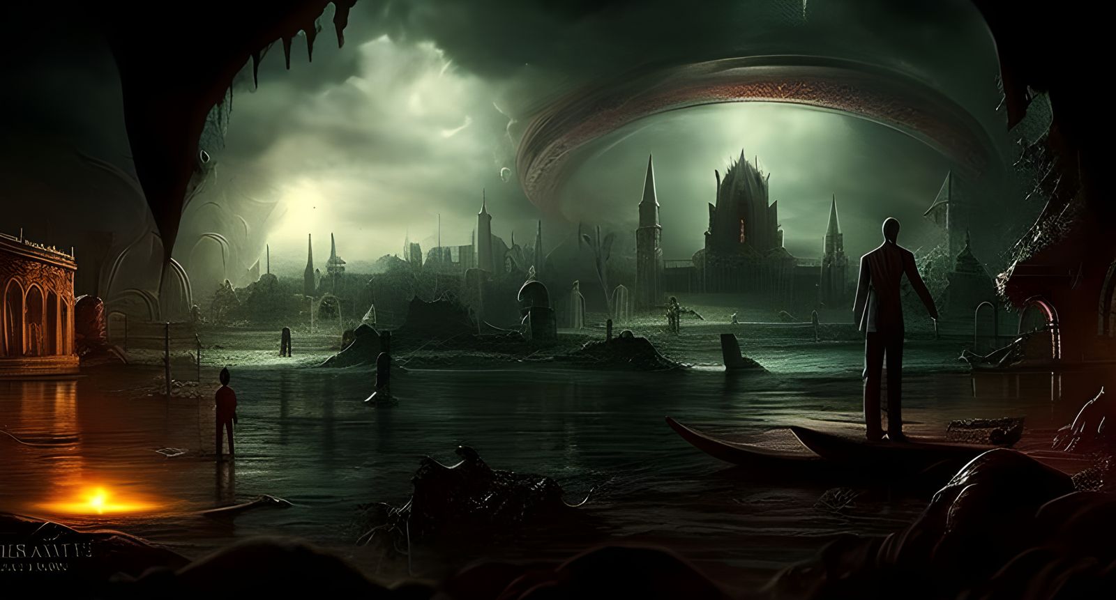 Dark Fantasy Landscape in Art Nouveau Style