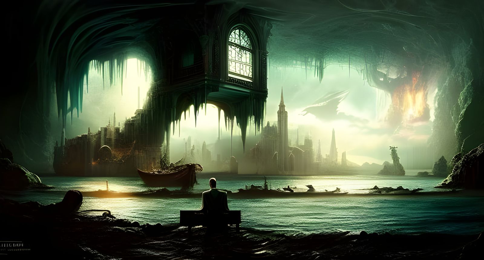 Dark Fantasy Landscape with Volumetric Lighting