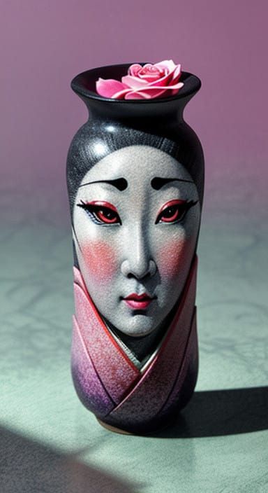Surreal Geisha Vase in Neon Pastel Hues
