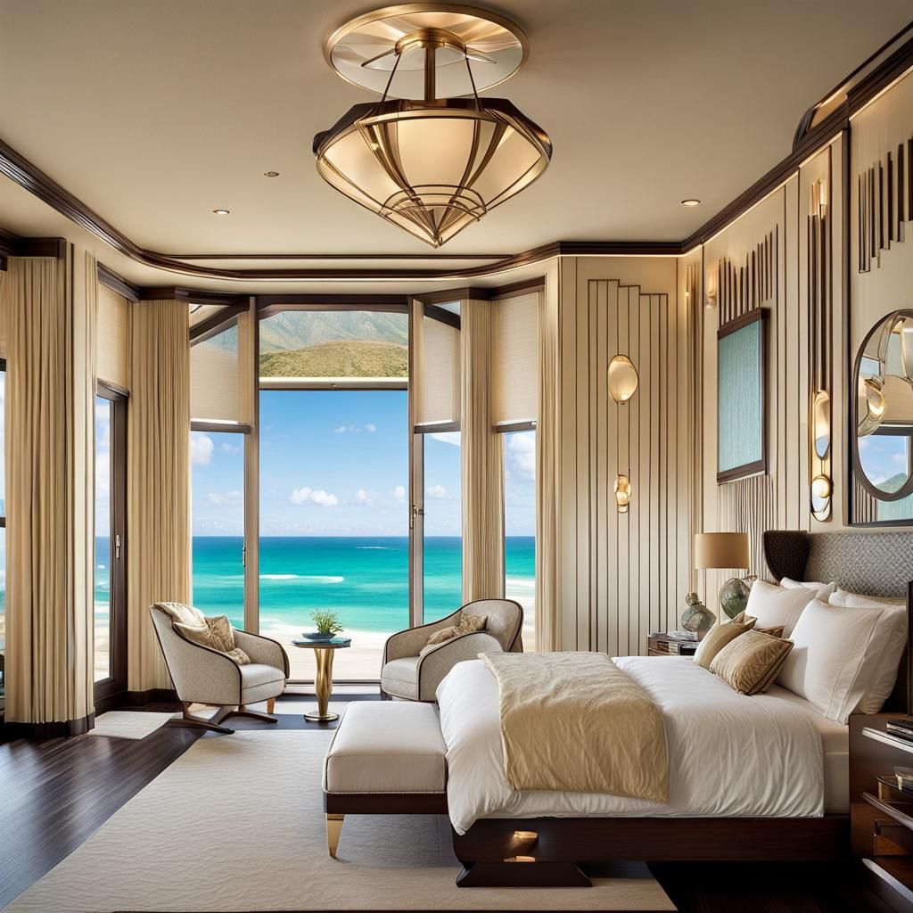 Art Deco Bedroom with Beach View