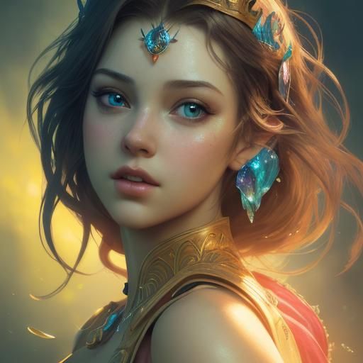 Hyperrealistic Princess Portrait with Colorful Background