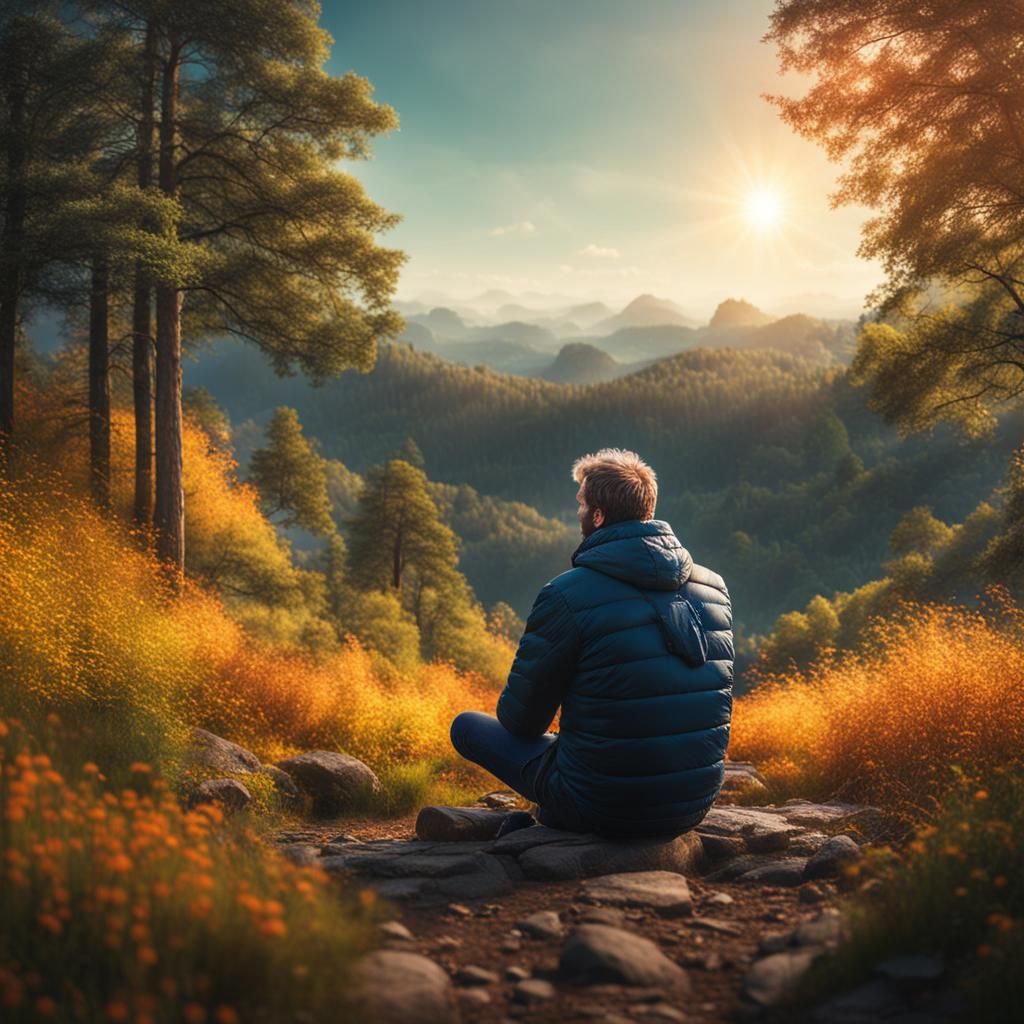 Person in Nature Scene: Photorealistic 8K Resolution