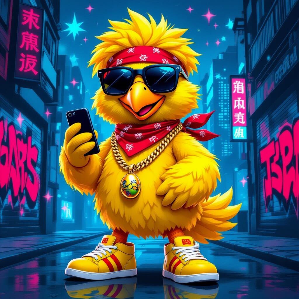 Hip Hop Big Bird in Streetwear with Golden Egg Chain