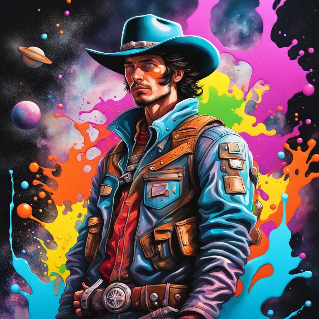 Colorful Galactic Space Cowboy Graffiti Art