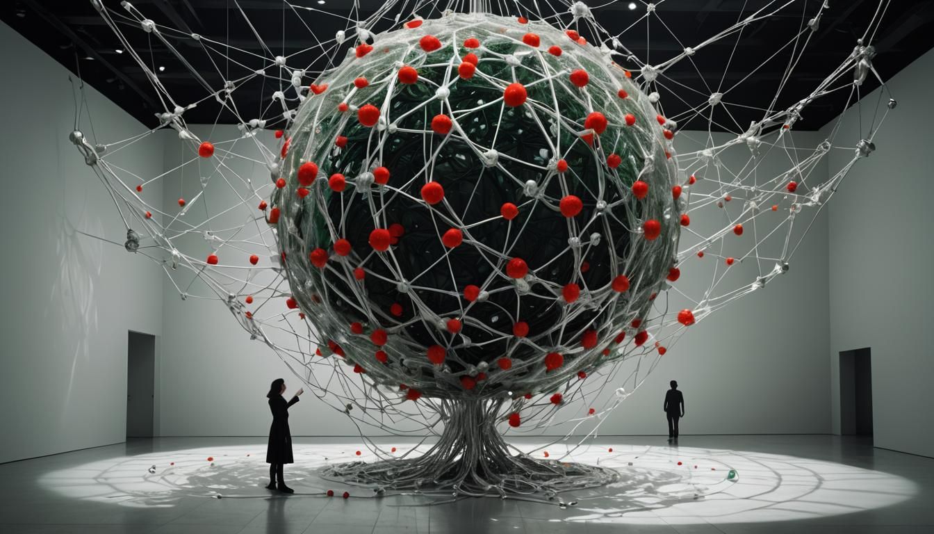 Silver String Enclosing Translucent Humanoid in Hyperrealism