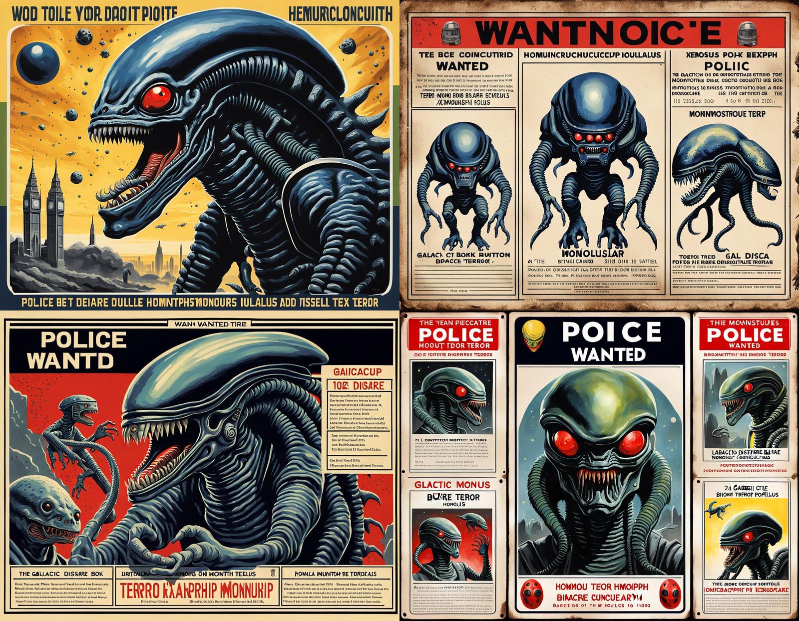 Galactic Xenomorph Wanted Poster in Ladybird Style