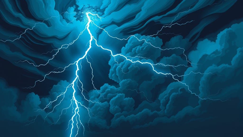 Electric Blue Lightning Illuminates a Stormy Sky in High-Con...